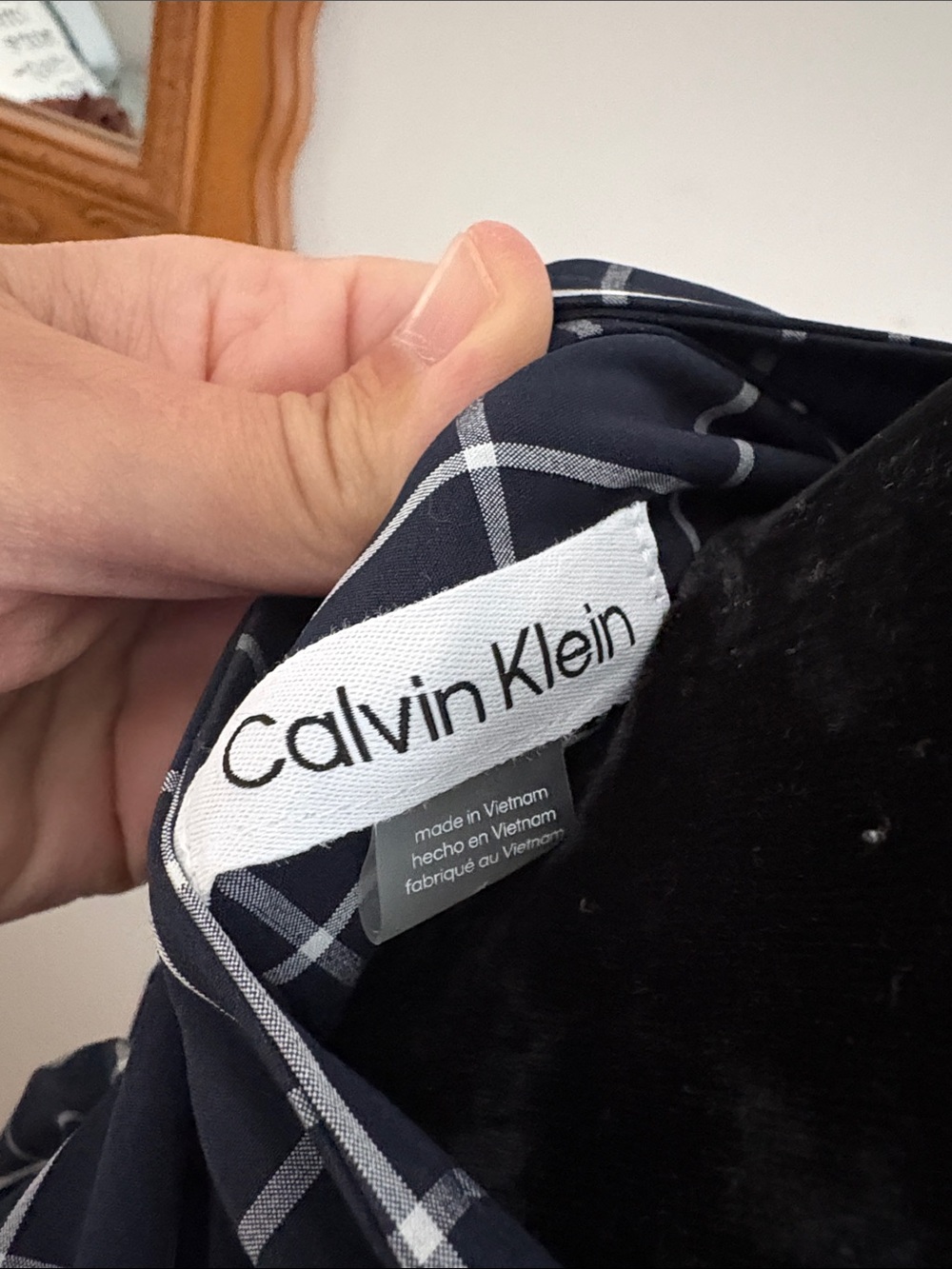 Calvin Klein Navy Windowpane Belted Maxi Shirt Dress - Picture 2 of 8